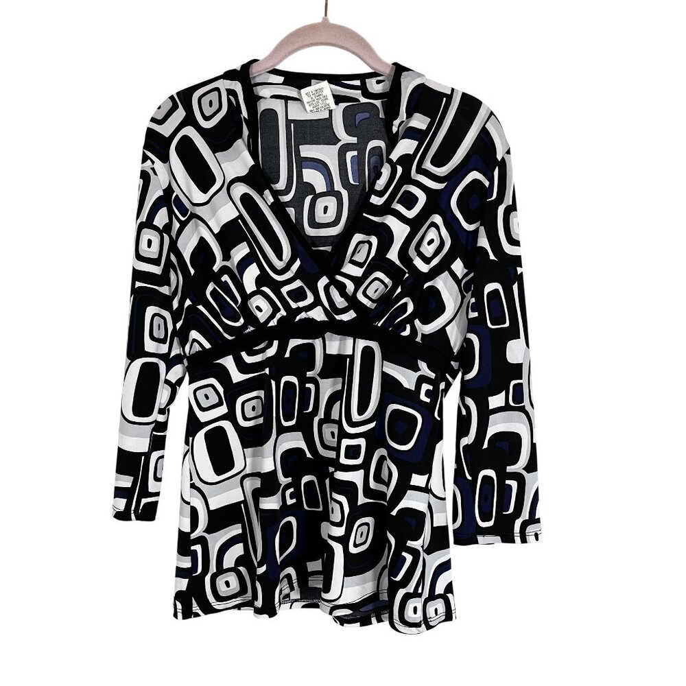 Retro Geometric Babydoll Top M Y2K Mod Funky Disco Colorful Artsy Chic 80s Euro